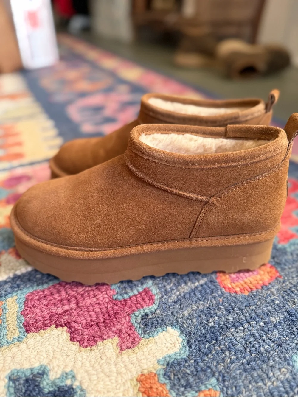 BearPaw Chestnut Suede Fleece-Lined Ankle Booties